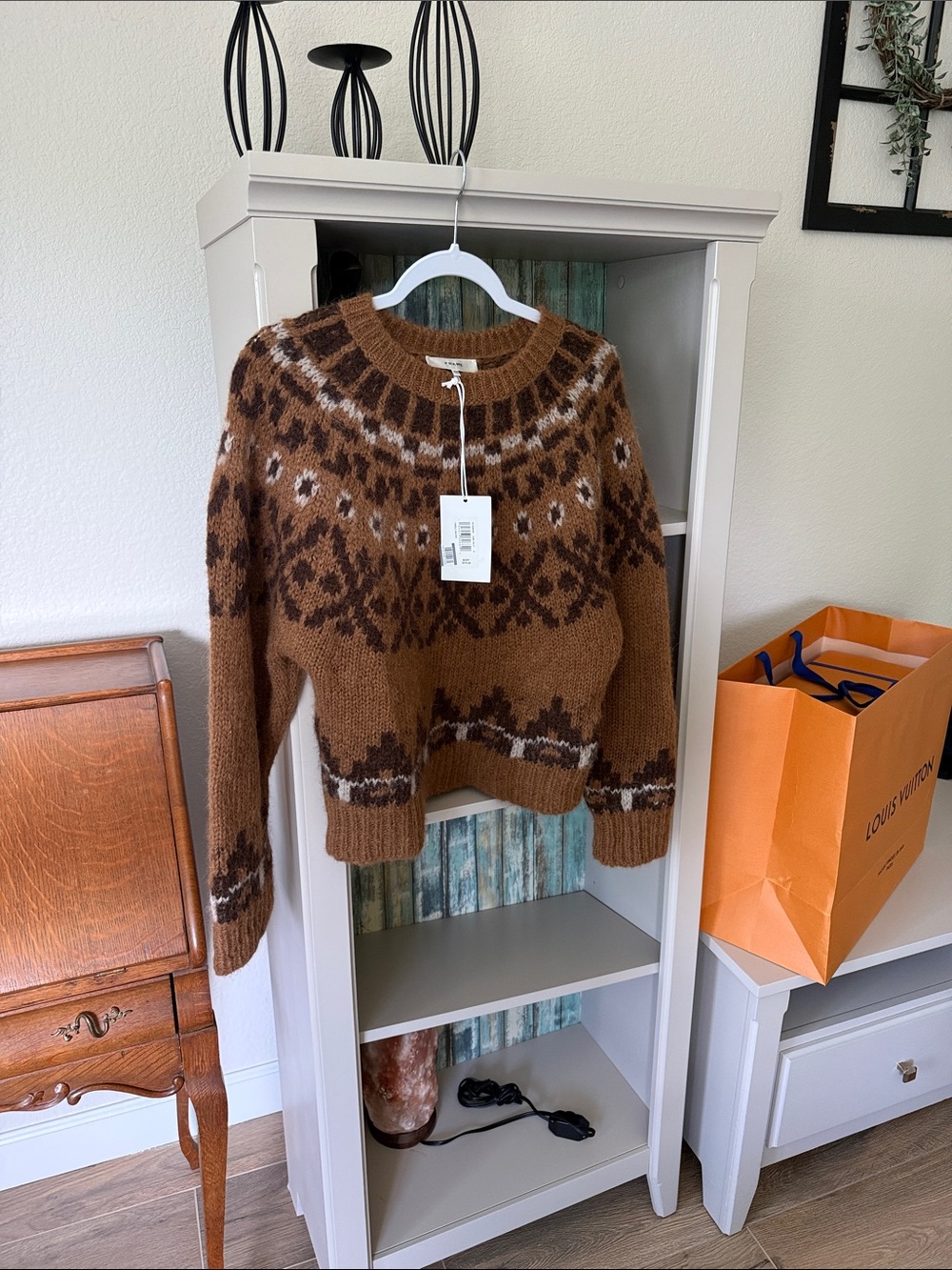 Frame Denim Brown Fair Isle Alpaca Wool Crewneck Sweater
